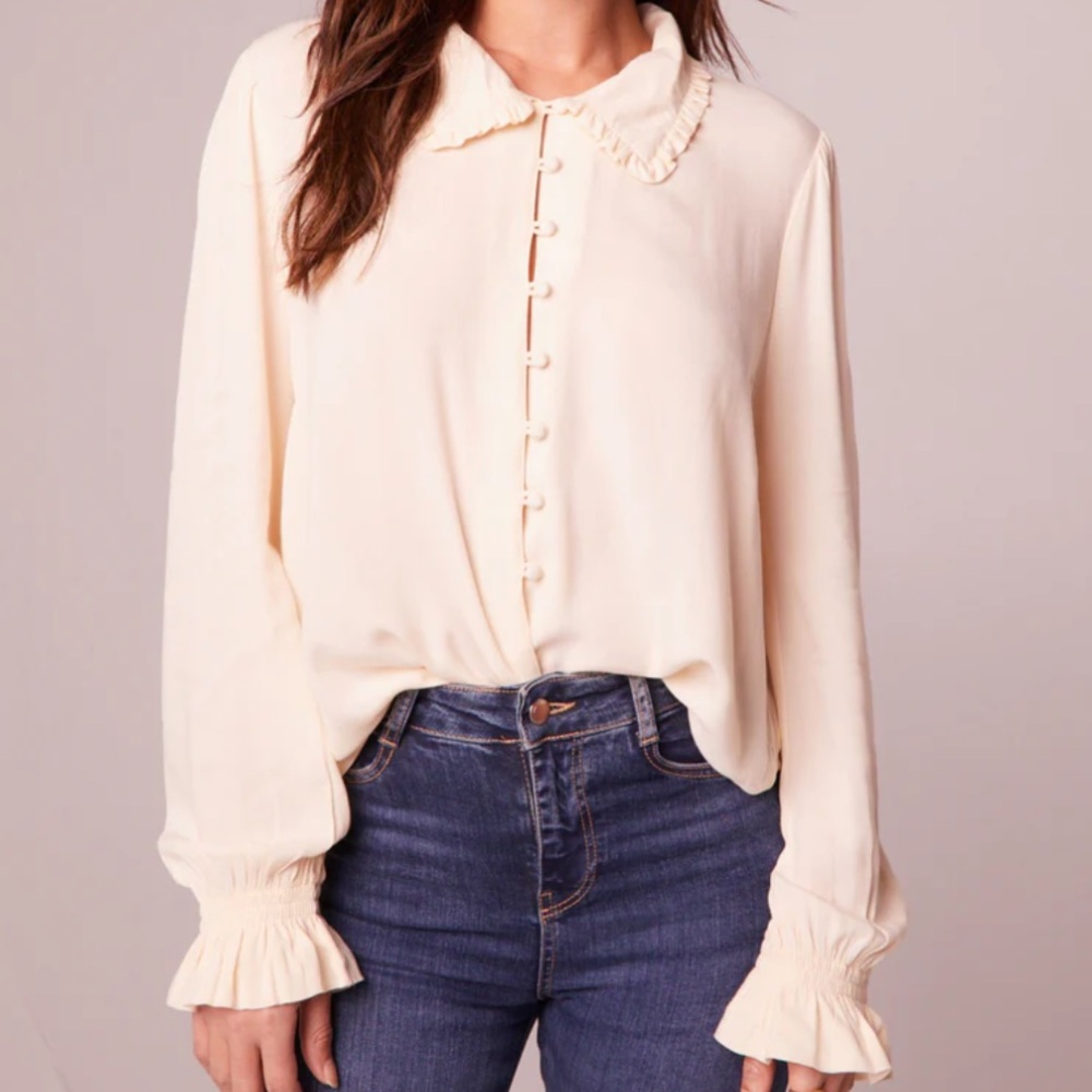 Band of Gypsies Cream Ruffle Collar Button-Front Blouse